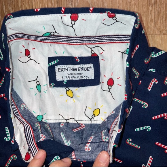 Men's Christmas Navy Blue Candy Cane Print Shirt Size Medium | Holidays - Picture 4 of 10